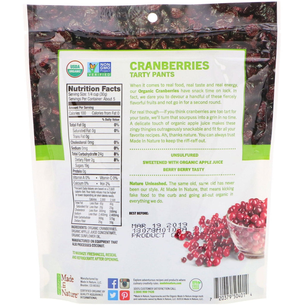 Made in Nature,  Dried Cranberries, Ripe & Ready Supersnacks, 5 oz (142 g)