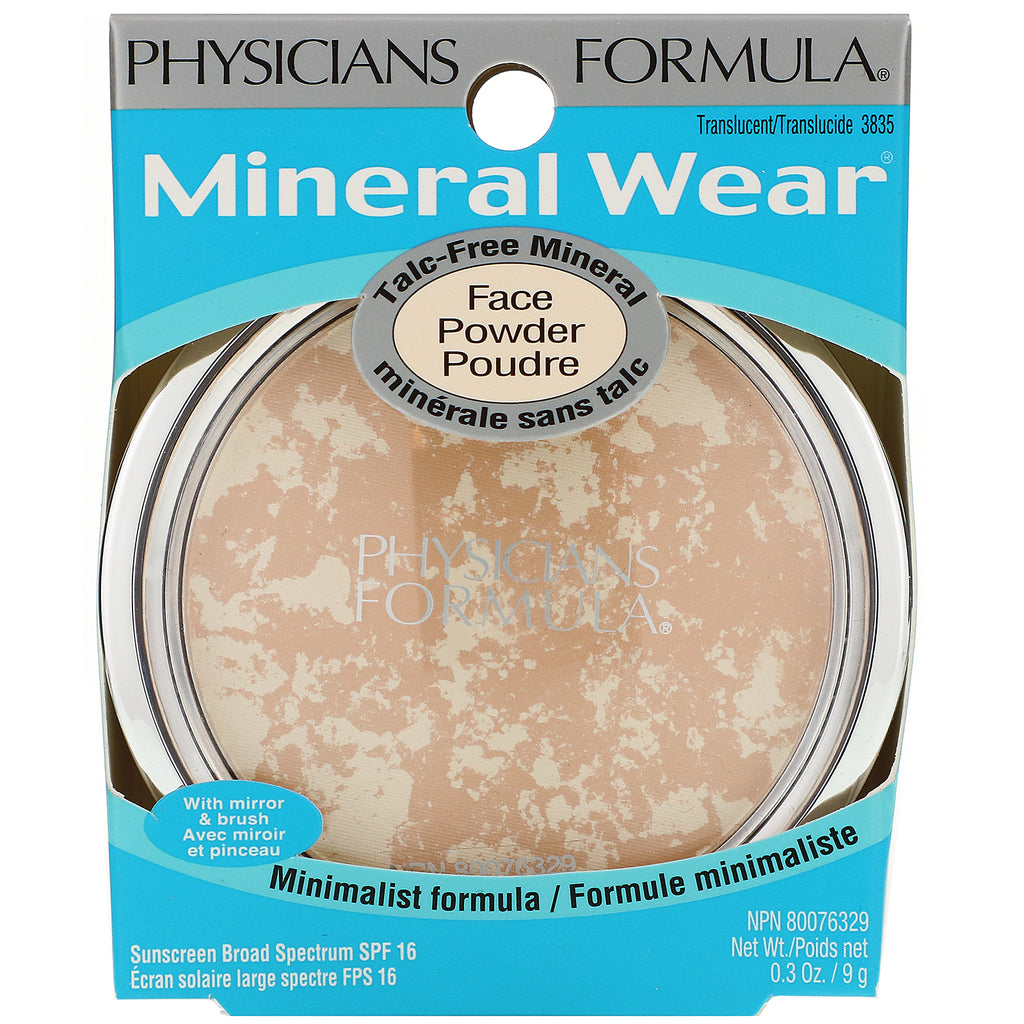Physicians Formula, Mineral Wear, polvo facial, SPF 16, translúcido, 9 g (0,3 oz)