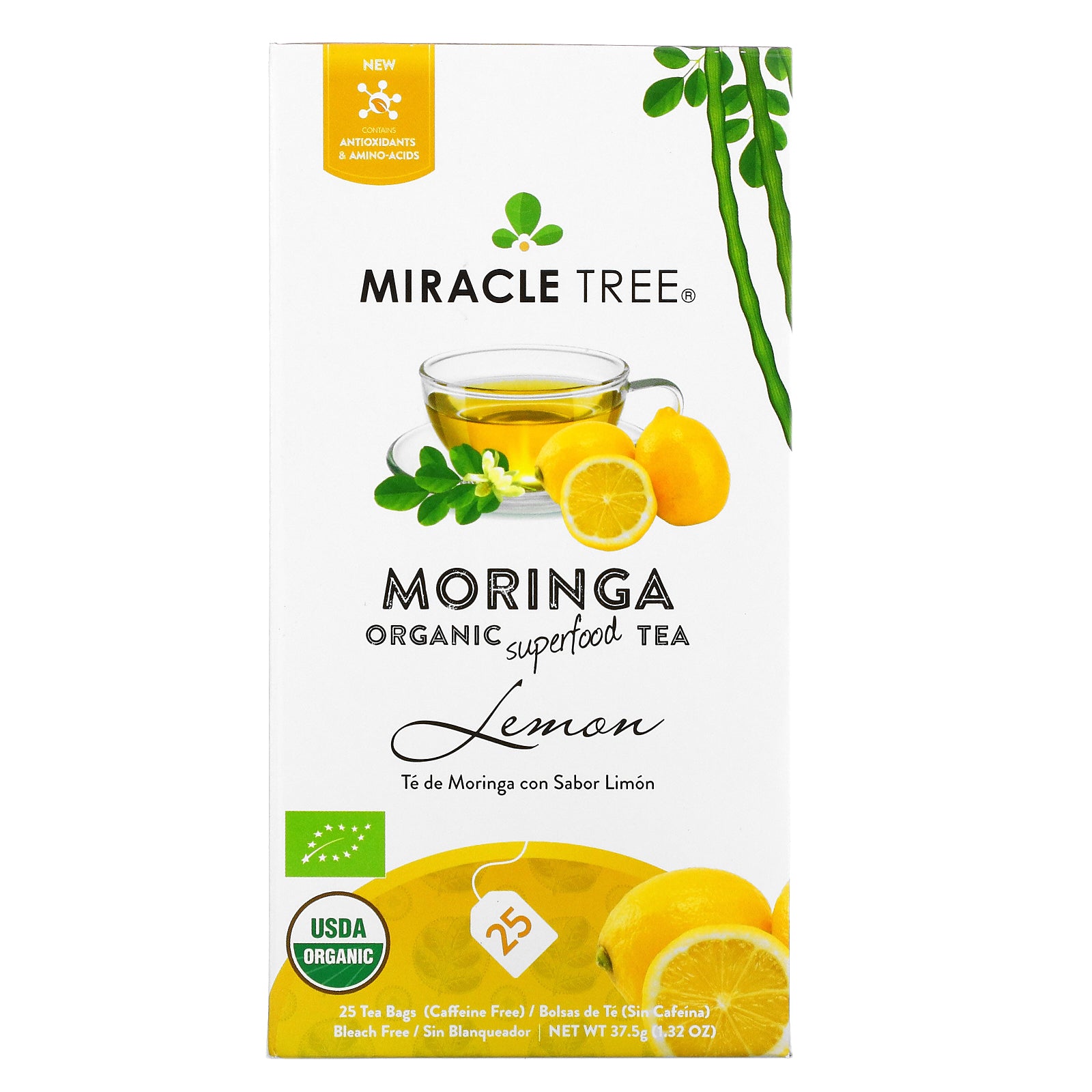 Mircale Tree Tea Miracle Tree, Moringa Superfood Tea, Lemon, Caffeine Free, 25 Tea Bags ...