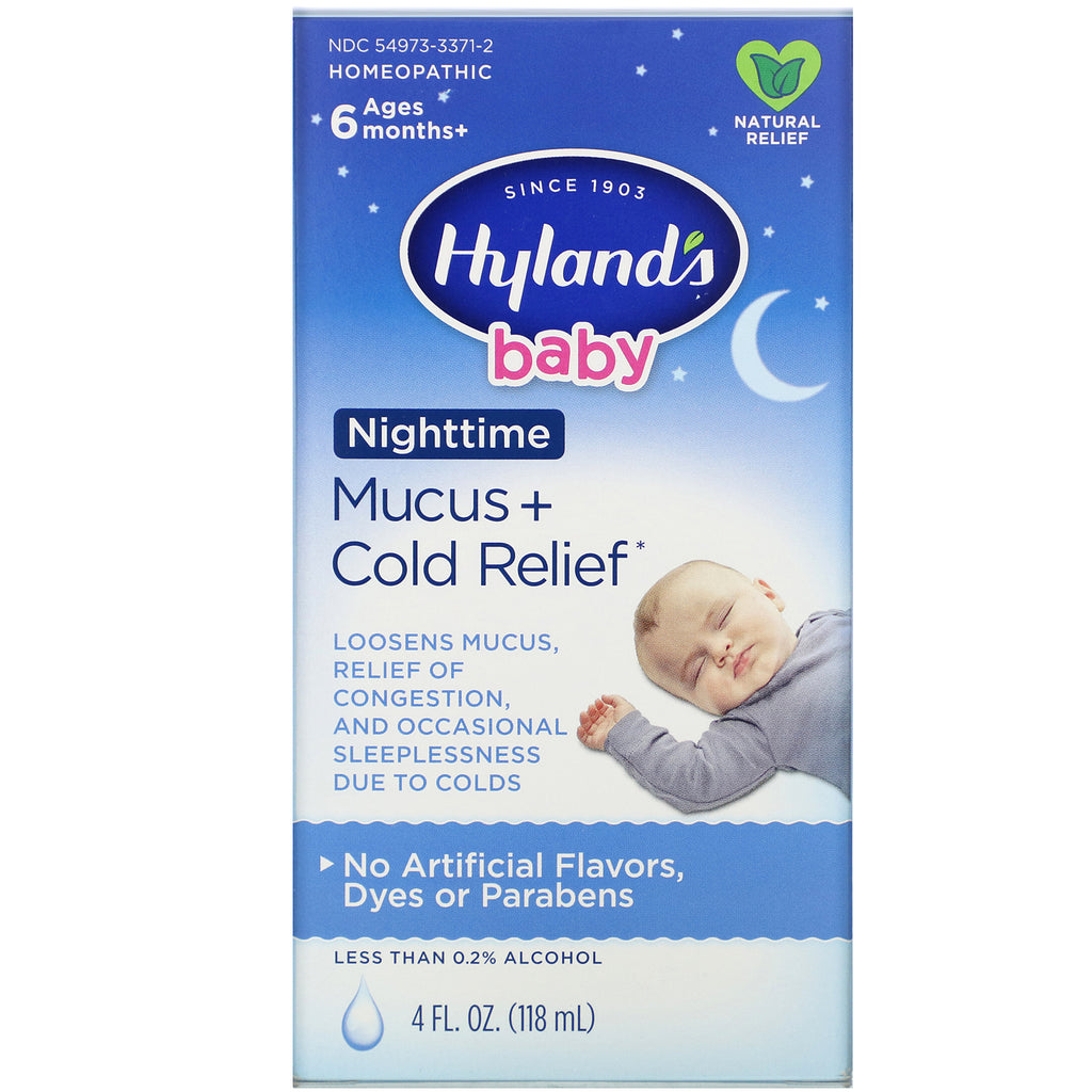 Hyland's, Baby, Nighttime Mucus + Cold Relief, Alders 6 måneder+, 4 fl oz (118 ml)