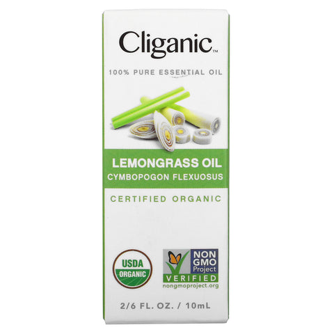 Cliganic, 100 % ren æterisk olie, citrongræsolie, 2/6 fl oz (10 ml)
