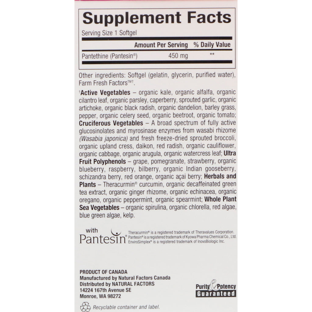 Natural Factors, BioCoenzymated, B5, Pantethine, 450 mg, 60 Softgels