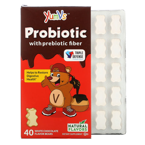 YumV's, Probiotic with Prebiotic Fiber, White Chocolate , 40 Bears