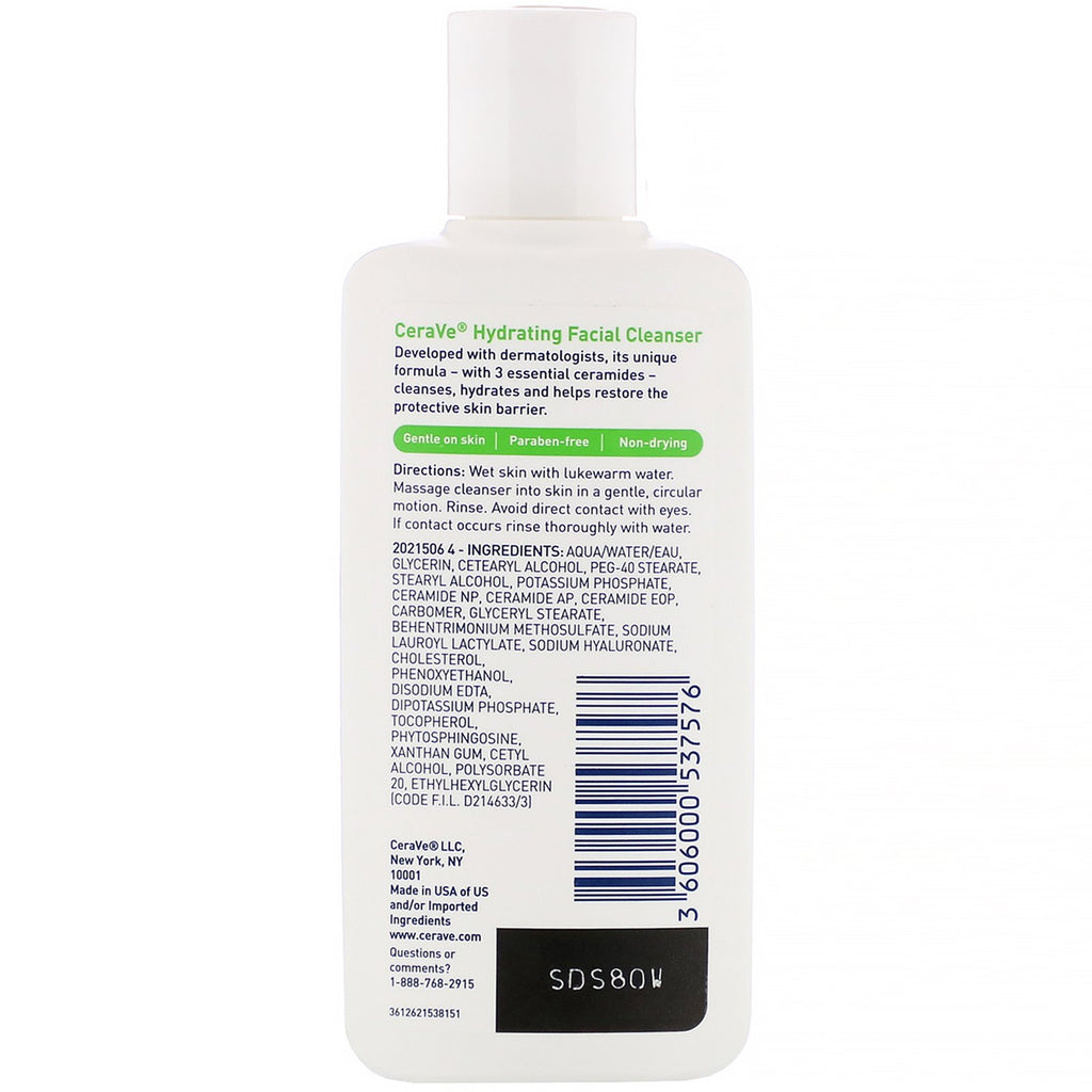 CeraVe, Limpiador facial hidratante, para piel normal a seca, 3 fl oz (87 ml)