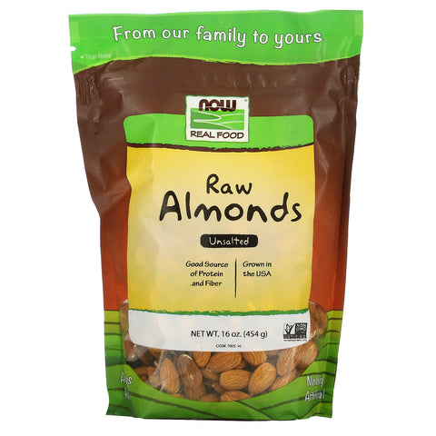 Now Foods, Real Food, Raw Almonds, Unsalted, 16 oz (454 g)