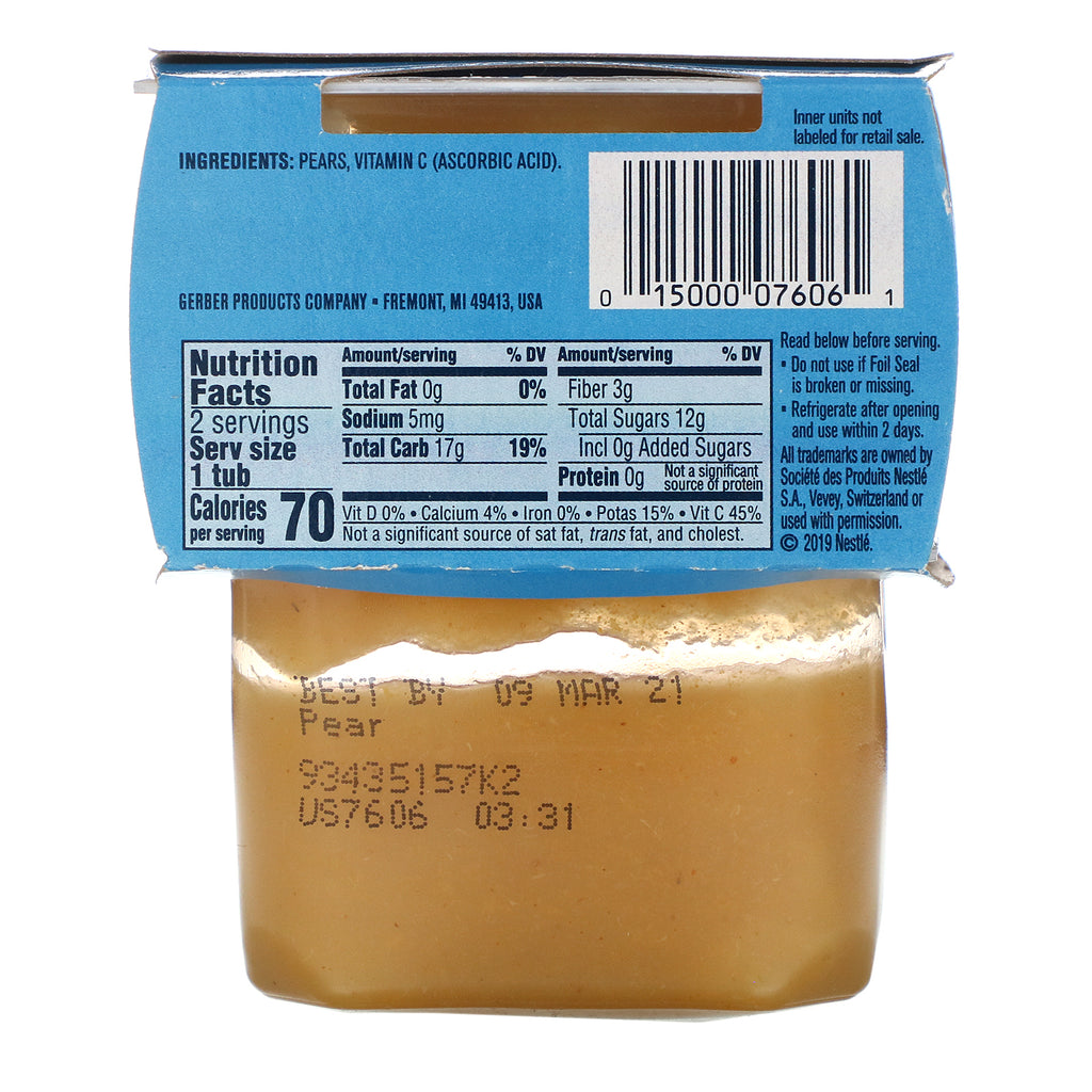 Gerber, pera, paquete de 2, 4 oz (113 g) cada uno