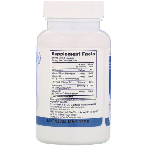 Benfotiamine Inc., Fórmula de apoyo para la neuropatía con benfotiamina Multi-B, 150 mg, 120 cápsulas