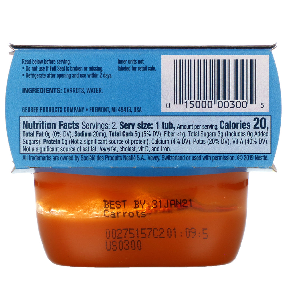 Gerber, zanahoria, paquete de 2, 2 oz (56 g) cada uno