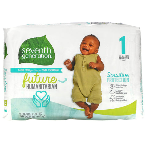 Seventh Generation, Sensitive Protection Diapers, Size 1, 8- 14 lbs, 31 Diapers