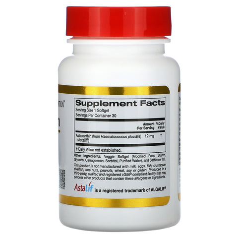 California Gold Nutrition, astaxantina, AstaLif islandés puro, 12 mg, 30 cápsulas blandas vegetales