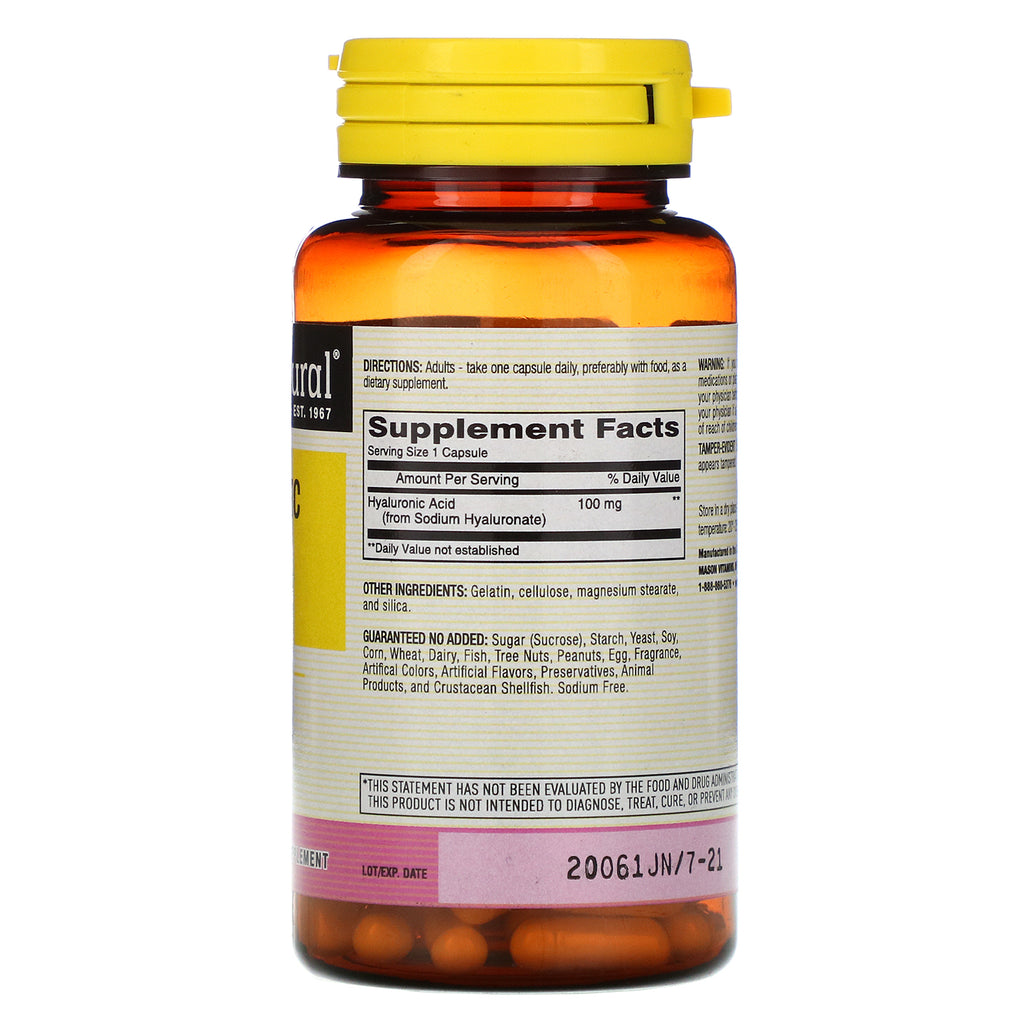 Mason Natural, Ácido Hialurónico, 100 mg, 30 Cápsulas