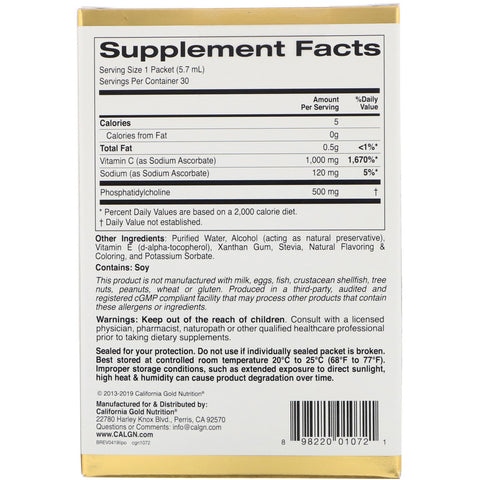 California Gold Nutrition, Vitamina C liposomal, Sabor natural a naranja, 1000 mg, 30 paquetes, 0,2 oz (5,7 ml) cada uno