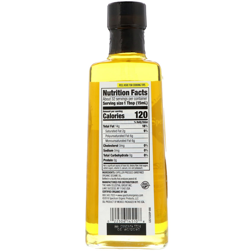 Spectrum Culinary,  Sesame Oil, Expeller Pressed, 16 fl oz (473 ml)
