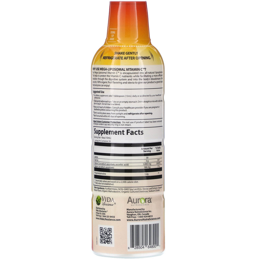 Aurora Nutrascience, Vitamina C megaliposomal, Sabor a fruta, 3000 mg, 16 fl oz (480 ml)