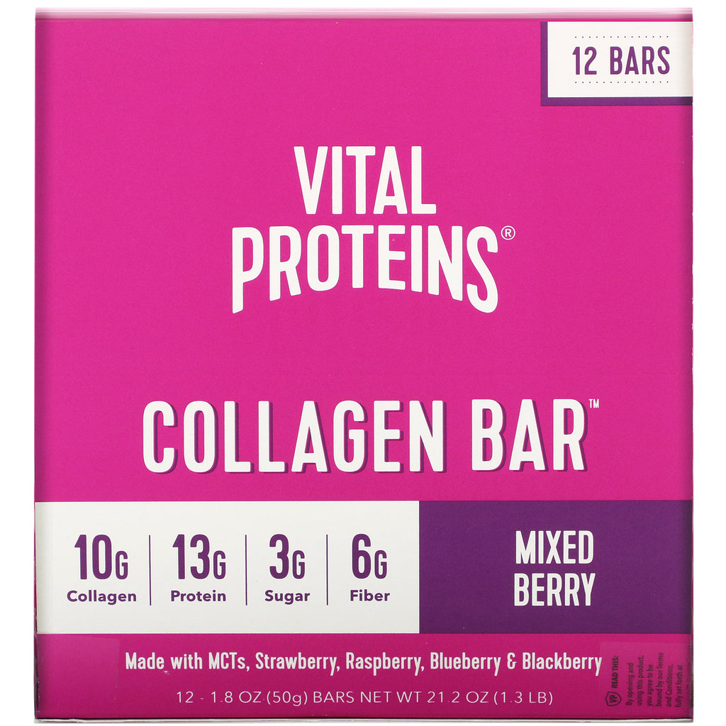 Vital Proteins, barra de colágeno, bayas mixtas, 12 barras, 1,8 oz (50 g) cada una