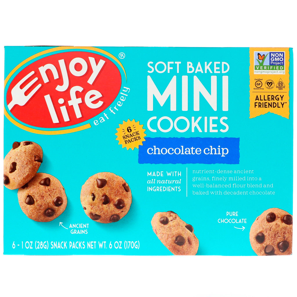 Enjoy Life Foods, Soft Baked Mini Cookies, Chocolate Chip, 6 Snack Packs, 1 oz (28 g) Each