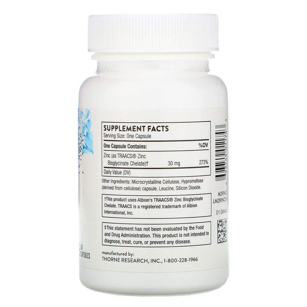 Thorne Research, Zinkbisglycinat, 30 mg, 60 kapsler