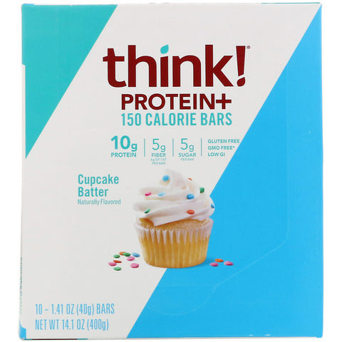 ThinkThin, barras Protein+ de 150 calorías, masa para cupcakes, 10 barras, 40 g (1,41 oz) cada una