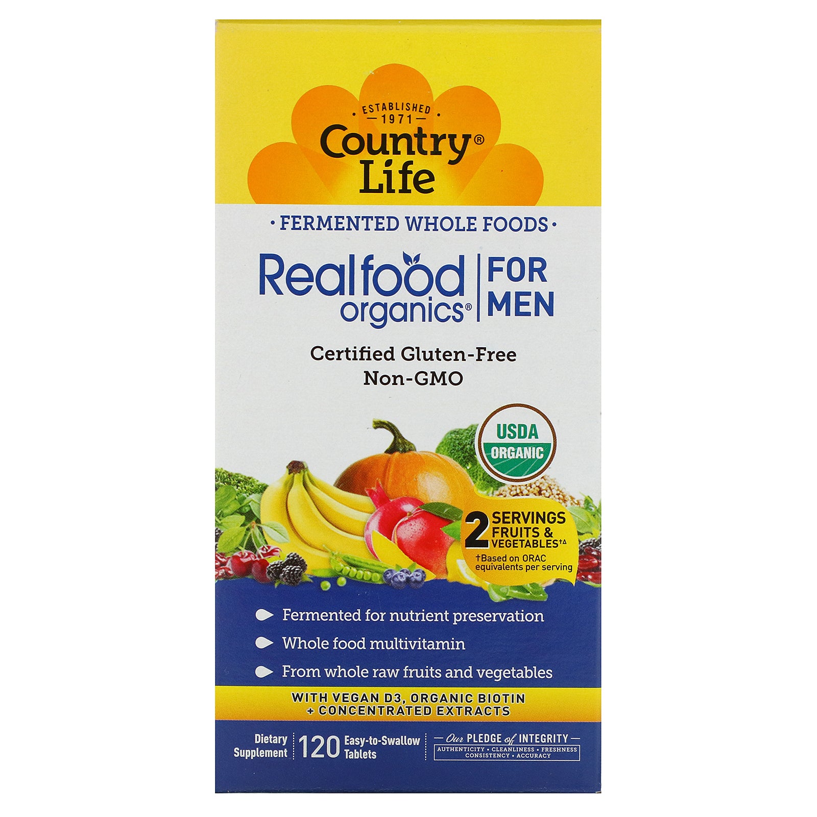 Country Life, Realfood Organics, Men's Daily Nutrition, 120 Easy-to-Swallow Tablets