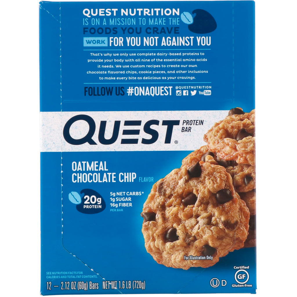 Quest Nutrition, barra de proteína, avena con chispas de chocolate, 12 barras, 2,12 oz (60 g) cada una