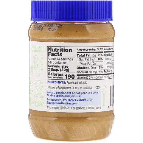 Peanut Butter & Co., Simply Smooth, mantequilla de maní para untar, sin azúcar agregada, 16 oz (454 g)