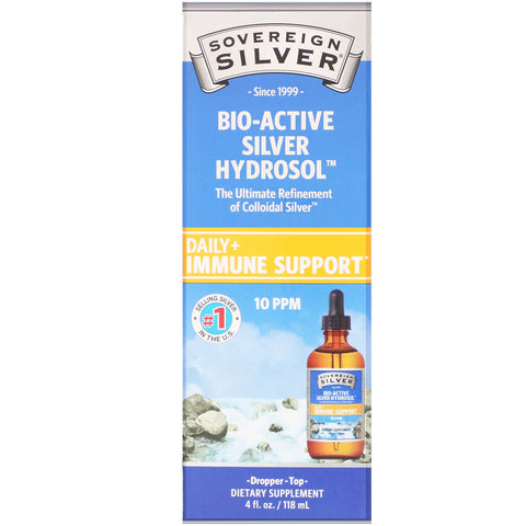 Sovereign Silver, Hidrosol de plata bioactivo, cuentagotas, 10 ppm, 4 fl oz (118 ml)