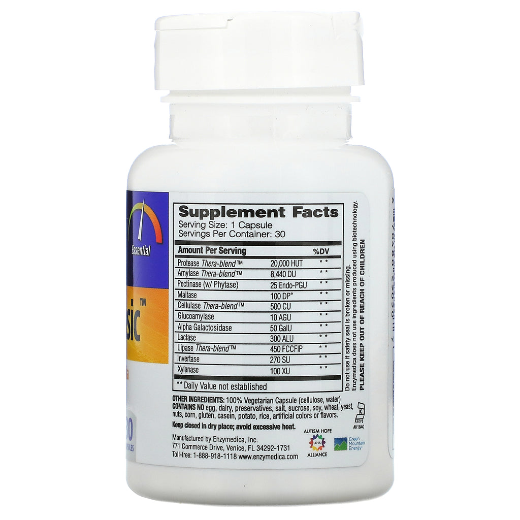Enzymedica, Digest Basic, Essential Enzyme Formula, 30 kapsler