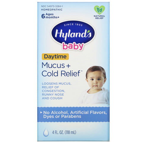 Hyland's, Bebé, alivio de moco y resfriado, durante el día, a partir de 6 meses, 4 fl oz (118 ml)
