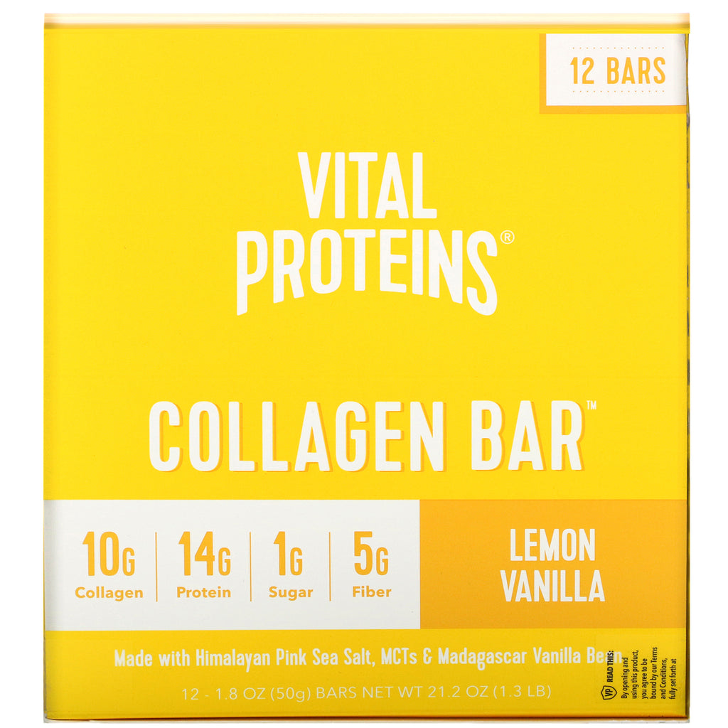Vitale proteiner, kollagenbar, citronvanilje, 12 barer, 1,8 oz (50 g) hver