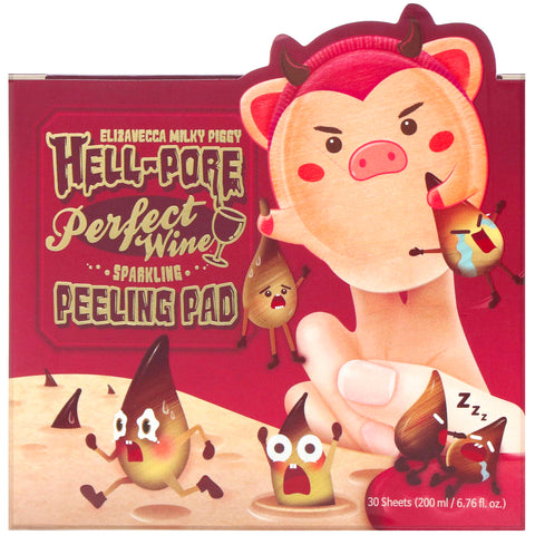 Elizavecca, Milky Piggy, Hell-Pore, Perfect Wine Sparking Peeling Pad, 30 ark
