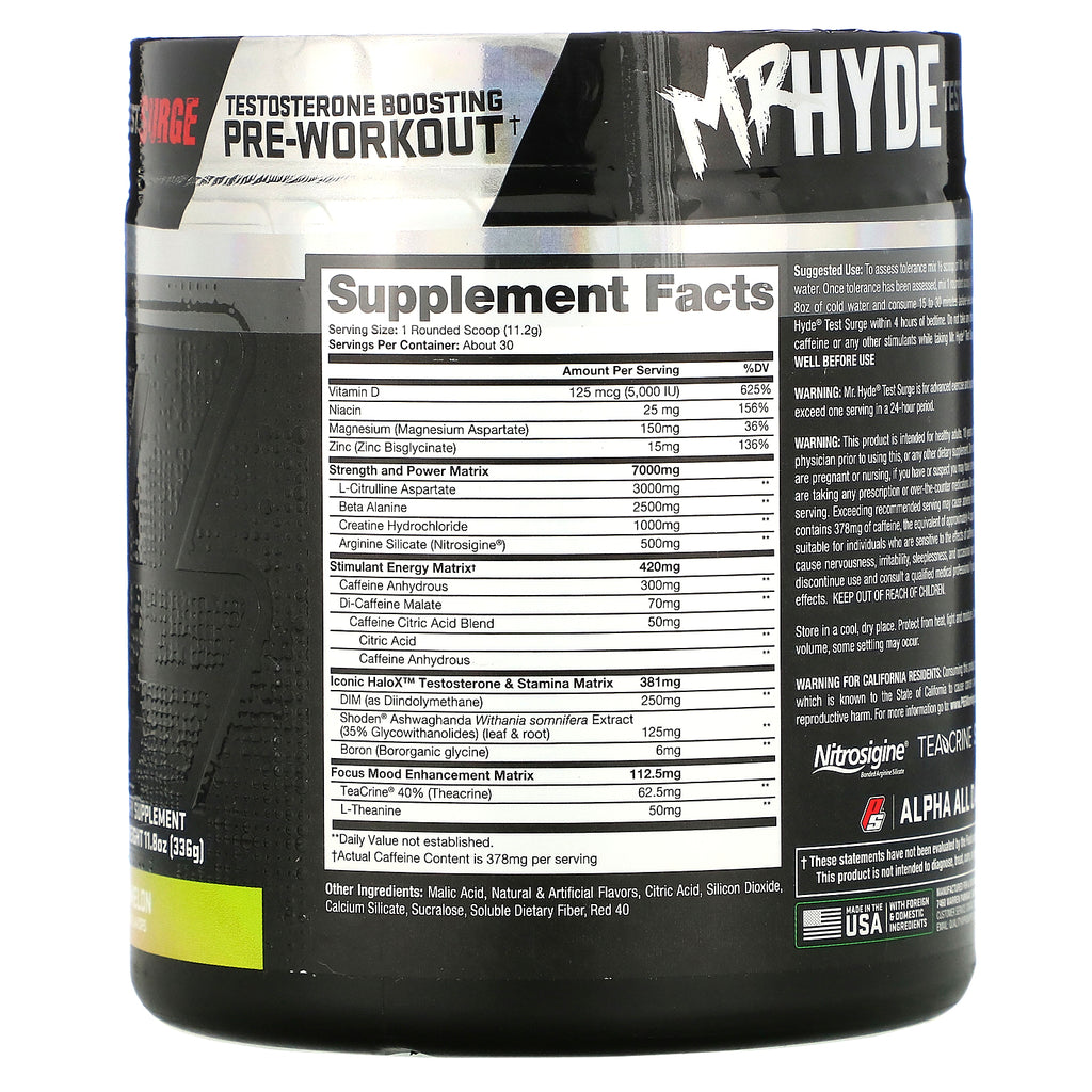 ProSupps, Mr. Hyde Test Surge, Testosteron Boosting Pre-Workout, Sour Watermelon, 11,8 oz (336 g)