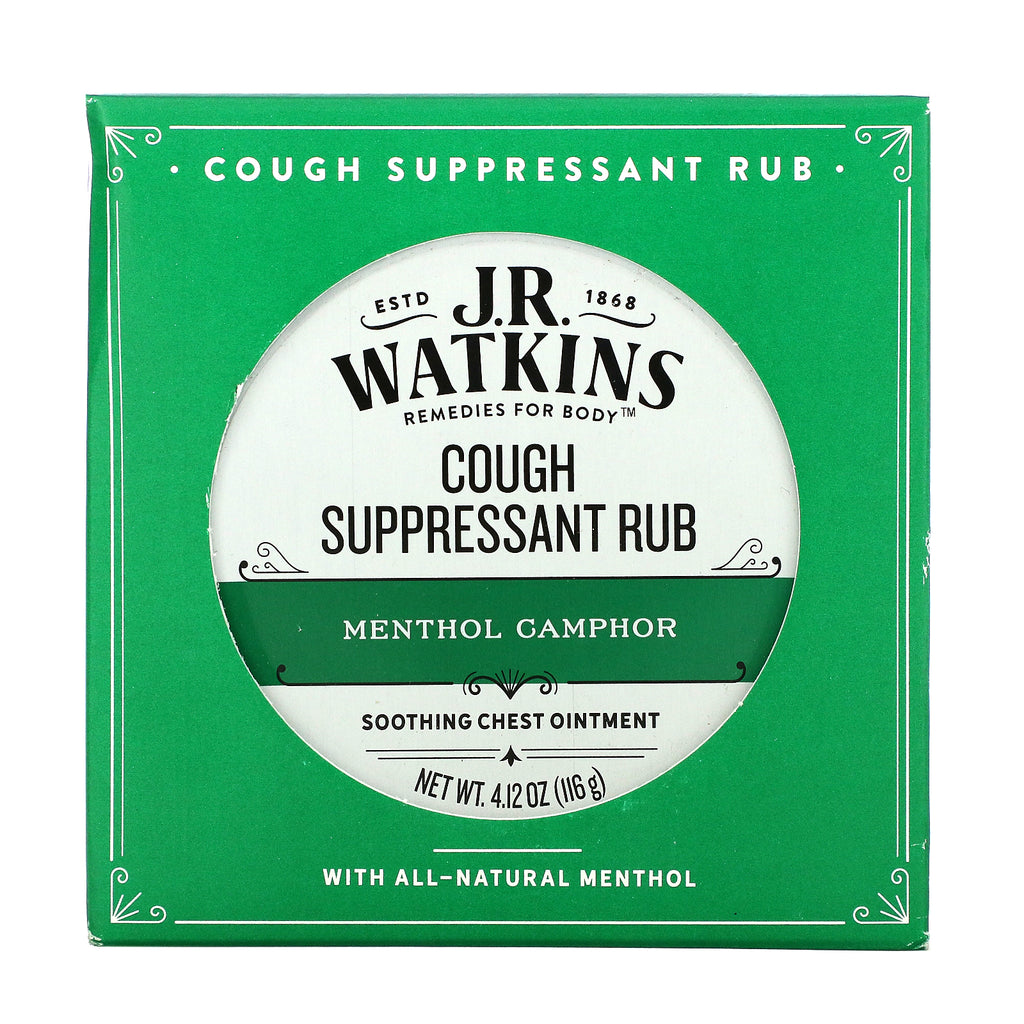 JR Watkins, Frote antitusivo, mentol y alcanfor, 4,12 oz (116 g)