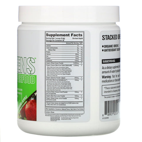 EVLution Nutrition, Superalimento crudo Stacked Greens, manzana de huerto, 5,7 oz (162 g)
