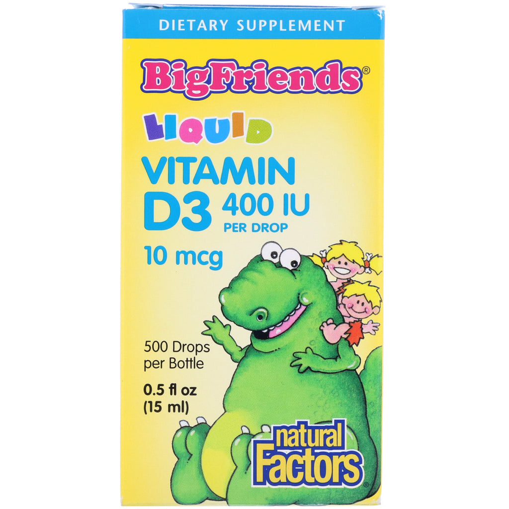 Naturlige faktorer, store venner, flydende vitamin D3, 10 mcg 400 IE, 0,5 fl oz (15 ml)