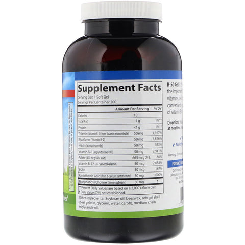 Carlson Labs, gel B-50, complejo de vitamina B, 200 cápsulas blandas