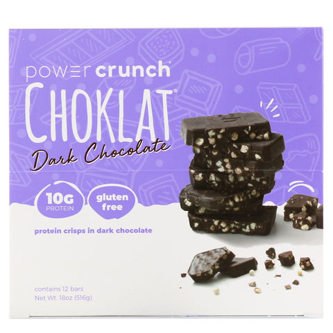 BNRG, barra energética de proteína Power Crunch, Choklat, chocolate amargo, 12 barras, 1,54 oz (43 g) cada una