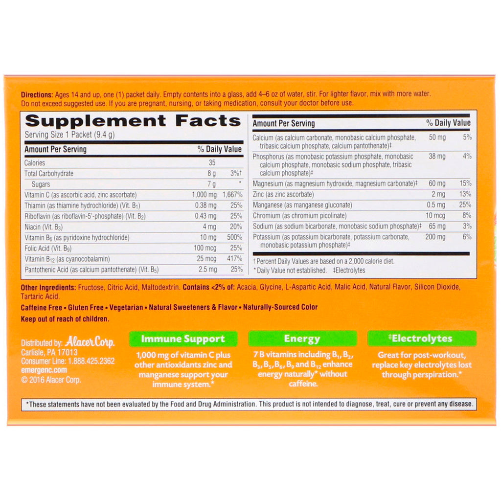 Emergen-C, Vitamin C, Flavored Fizzy Drink Mix, Lemon-Lime, 1,000 mg, 30 Packets, 0.33 oz (9.4 g) Each