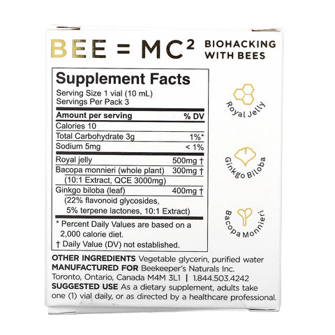 Beekeeper's Naturals, B. LXR Brain Fuel, 3 viales, 0,35 fl oz (10 ml) cada uno