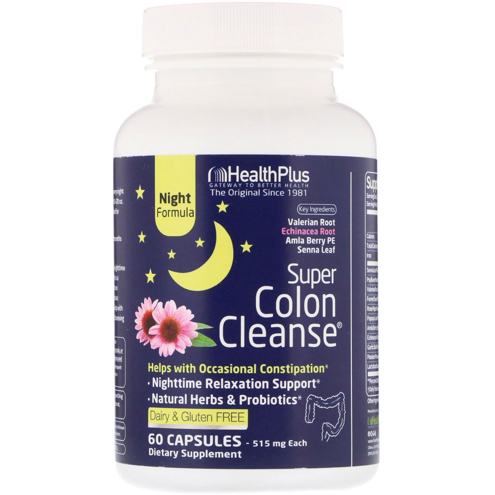 Health Plus, Super Colon Cleanse, Night, 515 mg, 60 Capsules