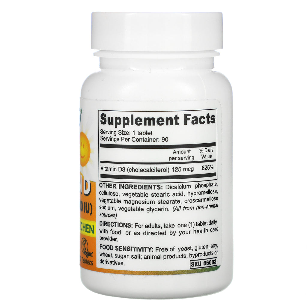 Deva, vitamina D vegana, 125 mcg (5000 UI), 90 tabletas