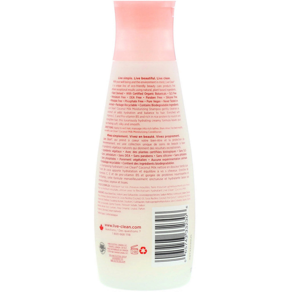 Levende ren, fugtgivende shampoo, kokosmælk, 12 fl oz (350 ml)