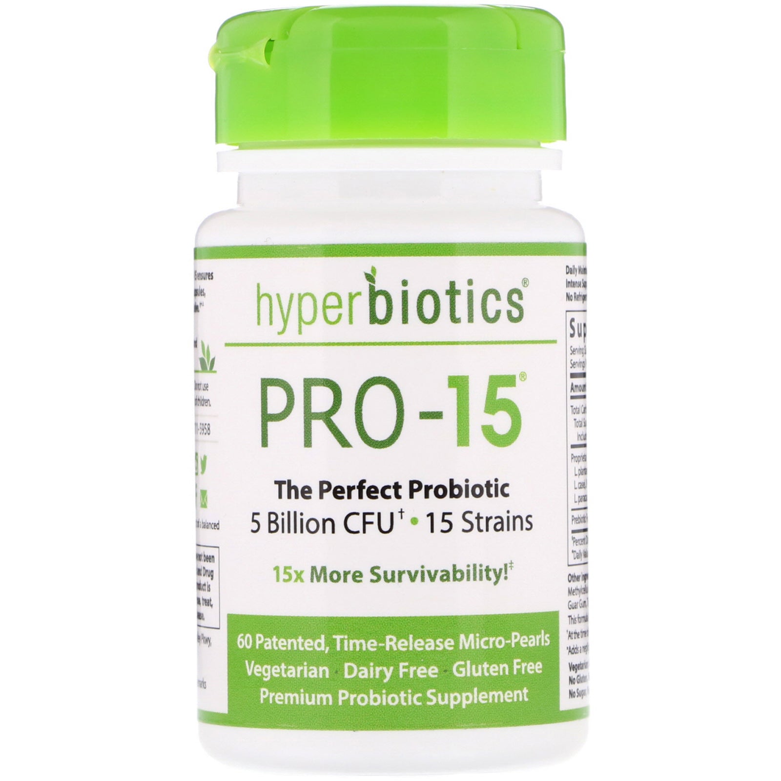 Hyperbiotics, PRO-15, The Perfect Probiotic, 5 Billion CFU, 60 Patented, Time-Release Tablets