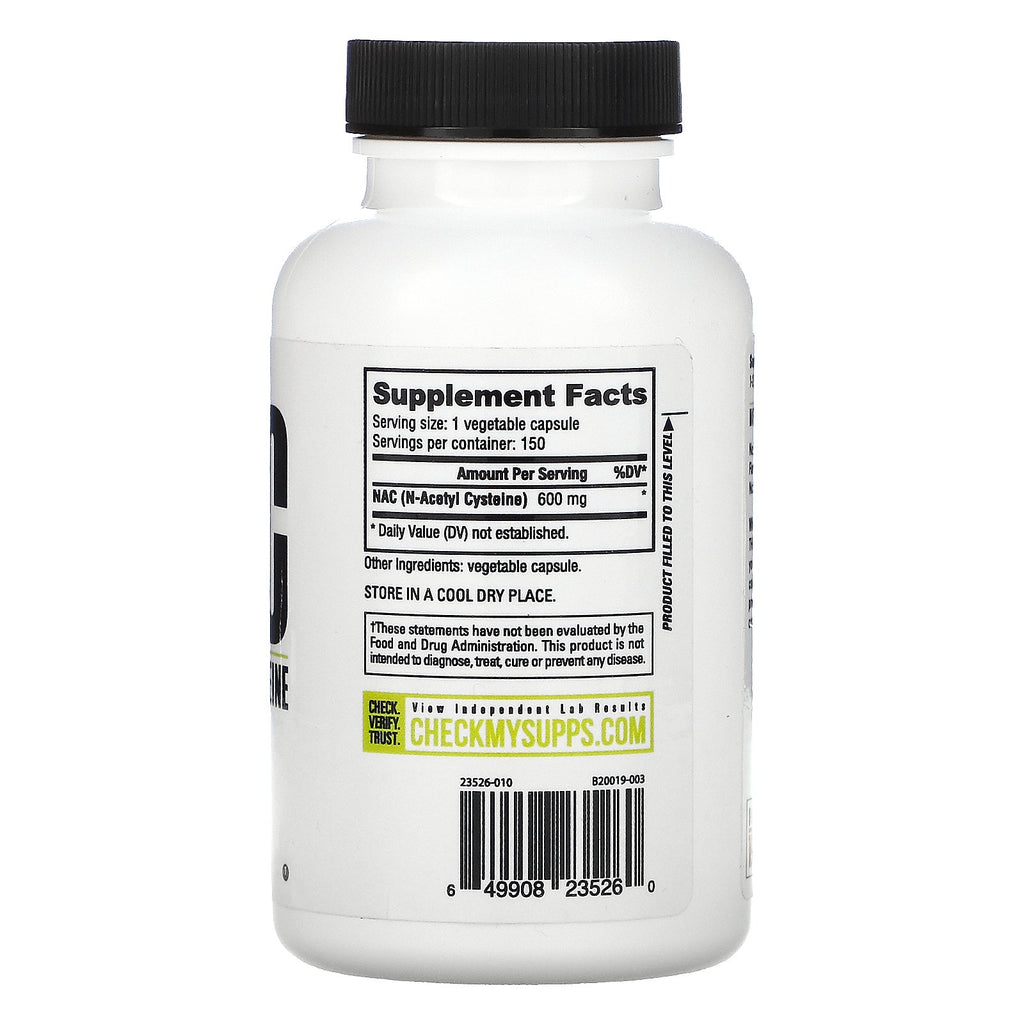 NutraBio Labs, NAC, N-Acetylcystein, 600 mg, 150 Veggie-kapsler