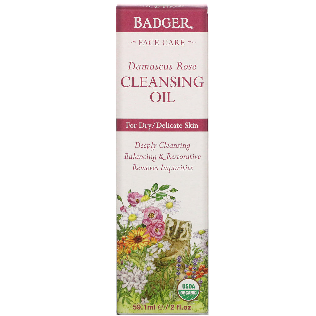 Badger Company, Ansigtspleje, Damascus Rose Cleansing Oil, 2 fl oz (59,1 ml)