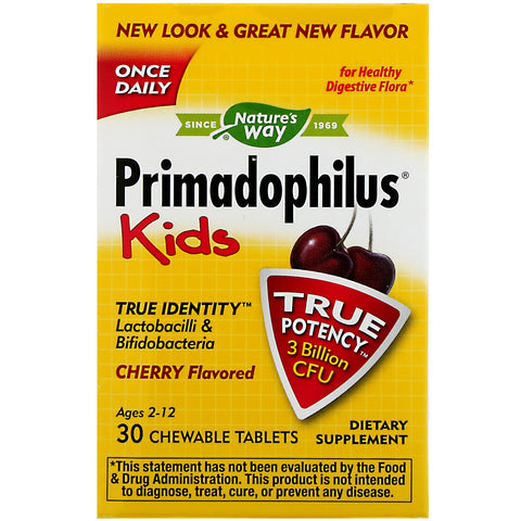 Nature's Way, Primadophilus, Kids, Age 2-12, Cherry Flavored, 3 Billion CFU, 30 Chewable Tablets