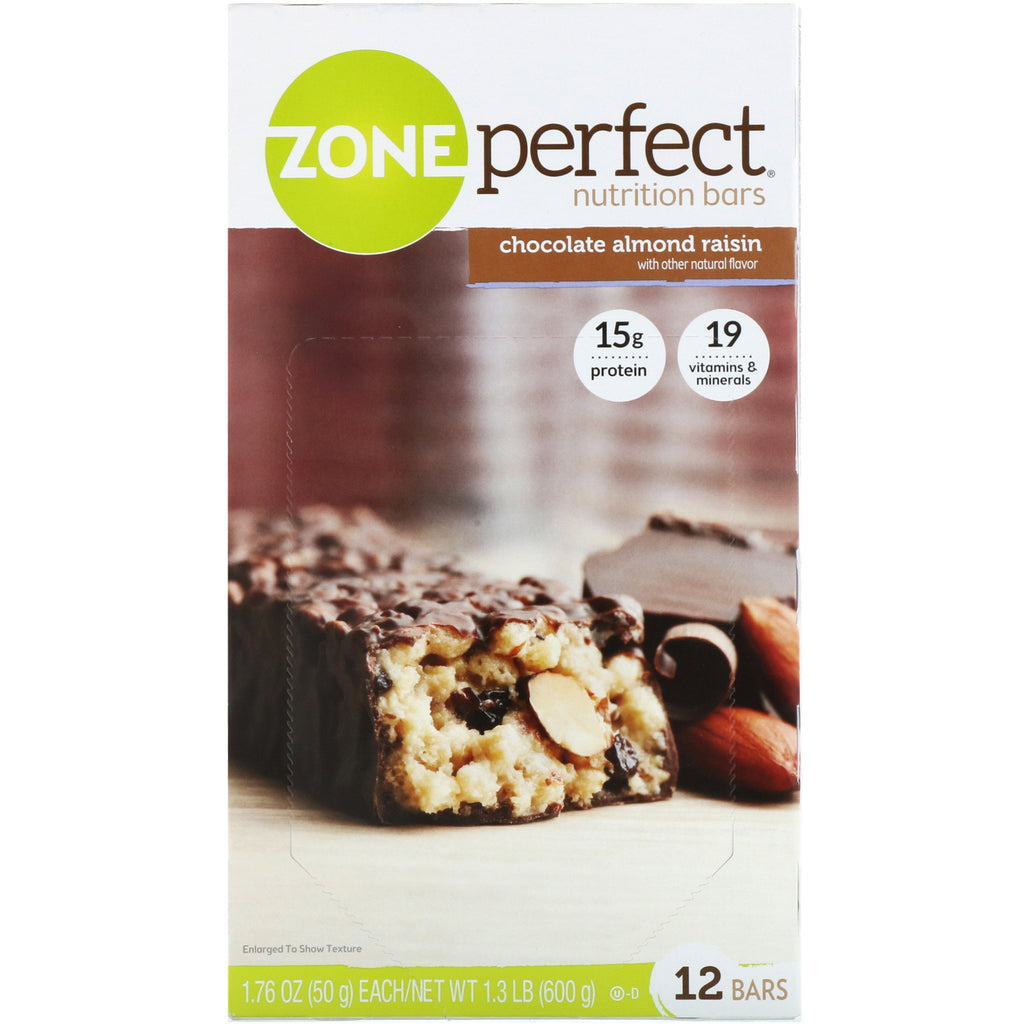 ZonePerfect, barras nutritivas, chocolate, almendras y pasas, 12 barras, 1,76 oz (50 g) cada una