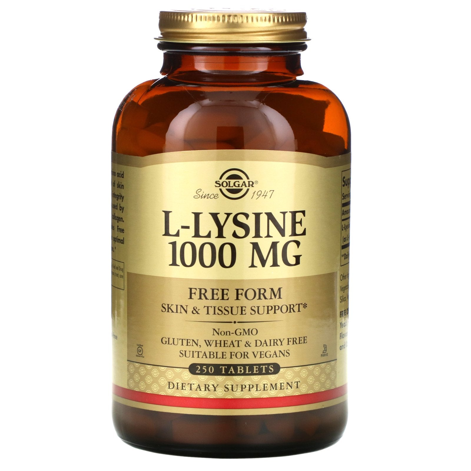 Solgar, L-Lysine, Free Form, 1,000 mg, 250 Tablets