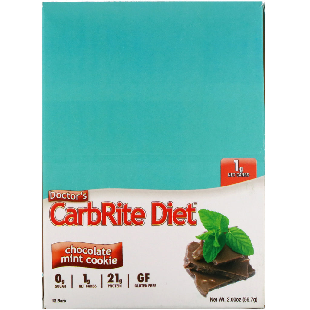 Universal Nutrition, Doctor's CarbRite Diet Bars, galleta de chocolate y menta, 12 barras, 2,00 oz (56,7 g) cada una