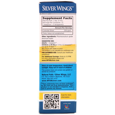 Natural Path Silver Wings, kolloid sølv, 250 ppm, 2 fl oz (60 ml)