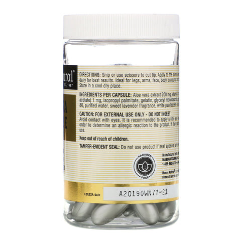 Mason Natural, crema corporal de aloe vera y vitamina E, 60 cápsulas recortables